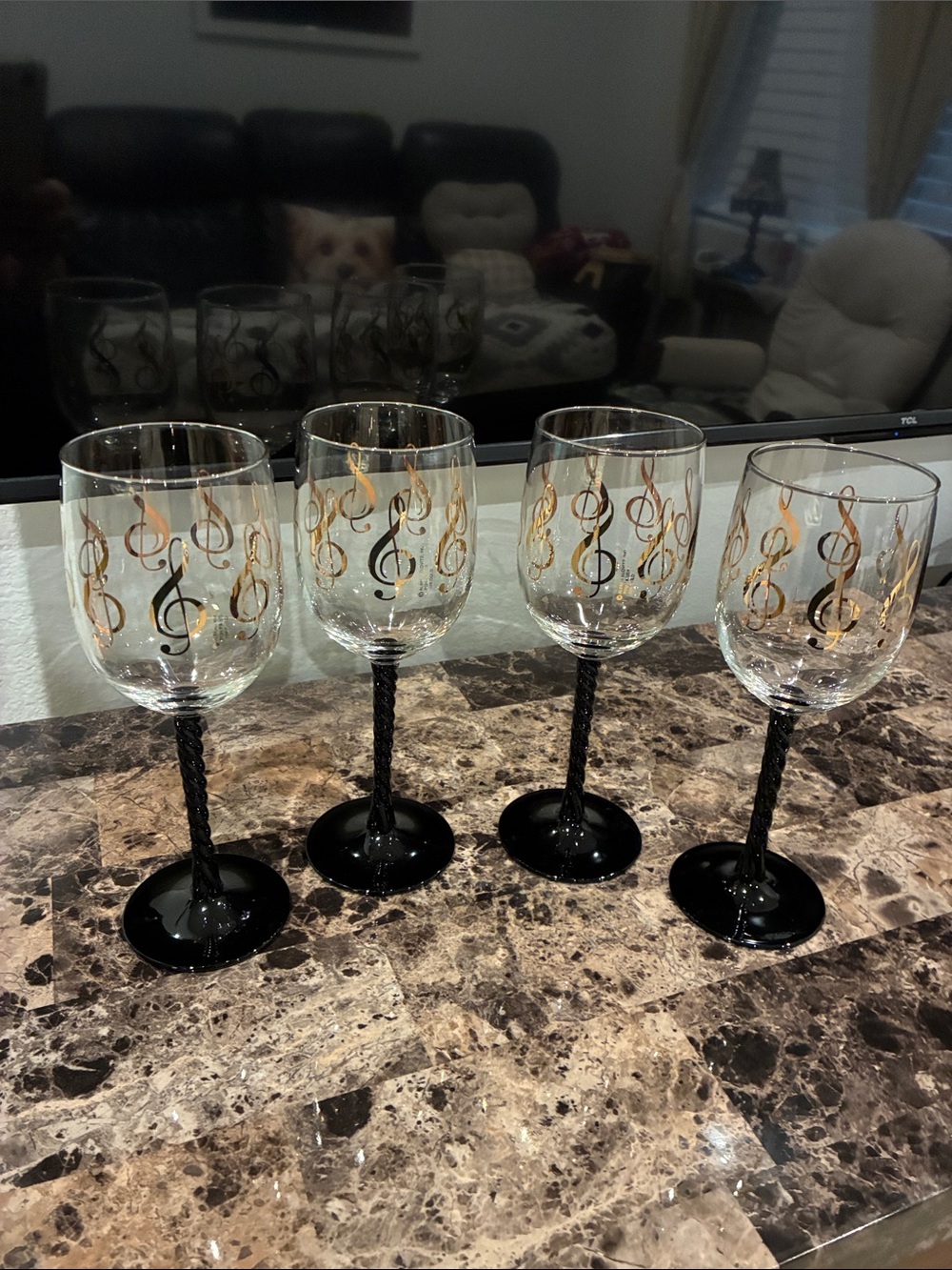 Albert Elovitz 14K Gold Note Wine Glasses with Black Twisted Stems (Set of 4)